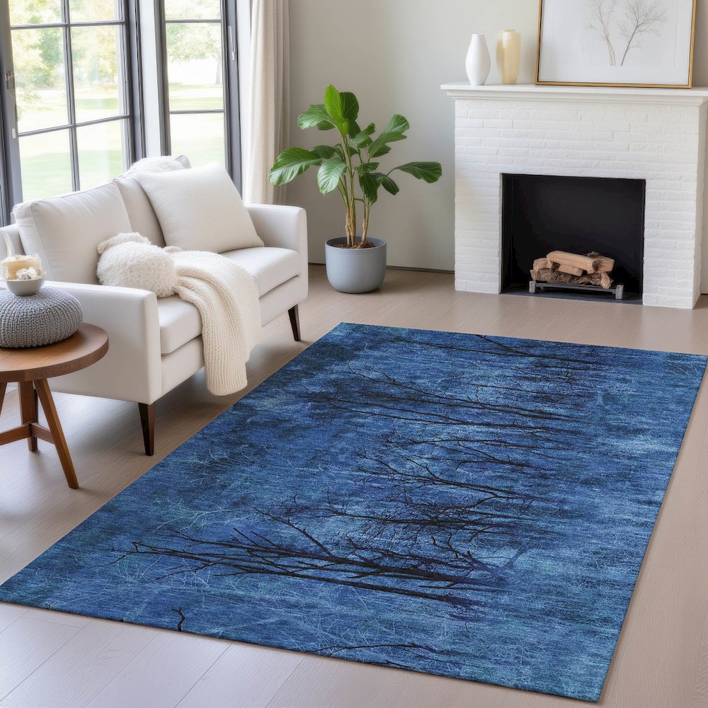 Machine Washable Indoor/Outdoor Chantille ACN2083 Blue 3' x 5' Rug. Picture 5