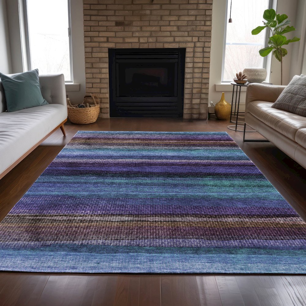 Machine Washable Indoor/Outdoor Chantille ACN2093 Blue 3' x 5' Rug. Picture 6