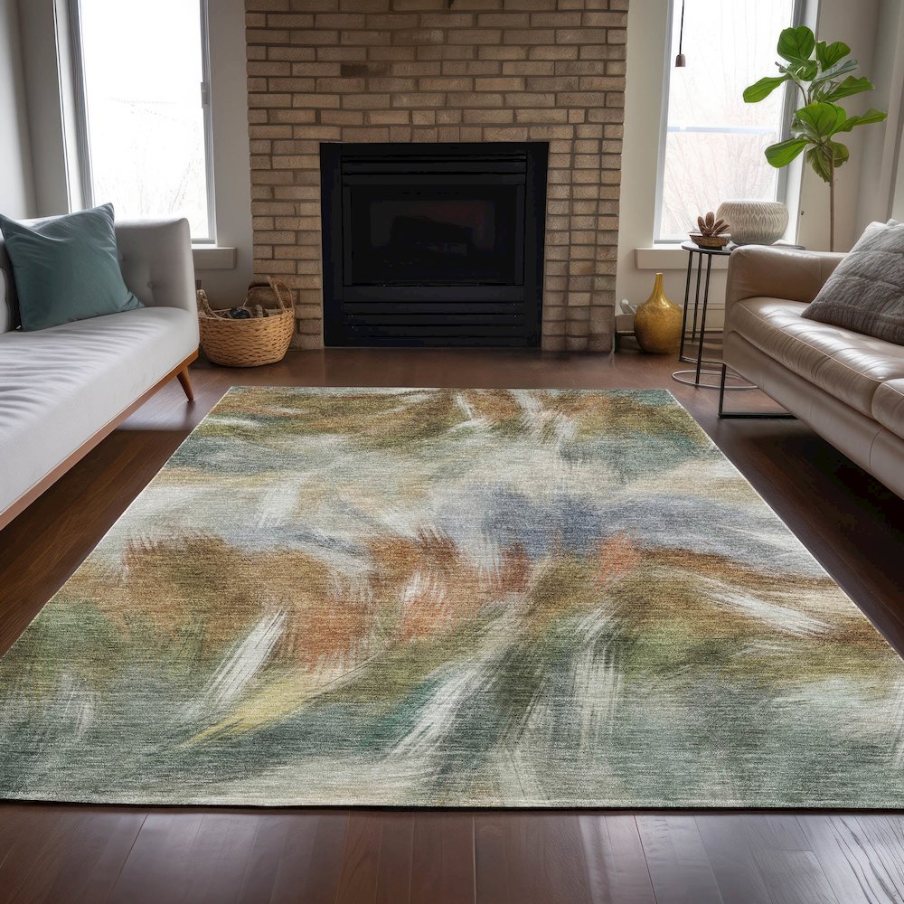 Machine Washable Indoor/Outdoor Chantille ACN2096 Beige 3' x 5' Rug. Picture 6