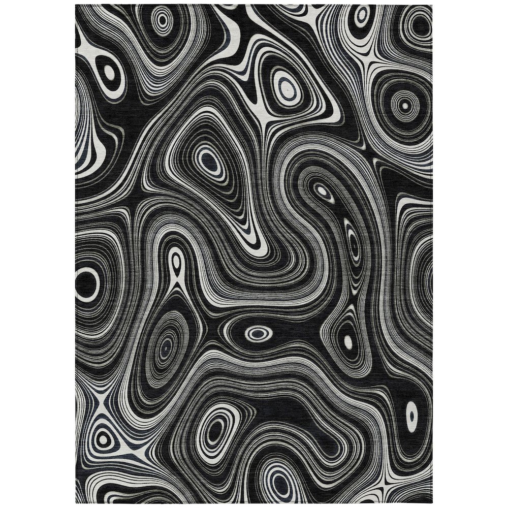 Machine Washable Indoor/Outdoor Chantille ACN2097 Black 3' x 5' Rug. Picture 1