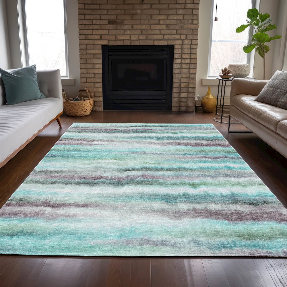Machine Washable Indoor/Outdoor Chantille ACN2098 Teal 3' x 5' Rug. Picture 6