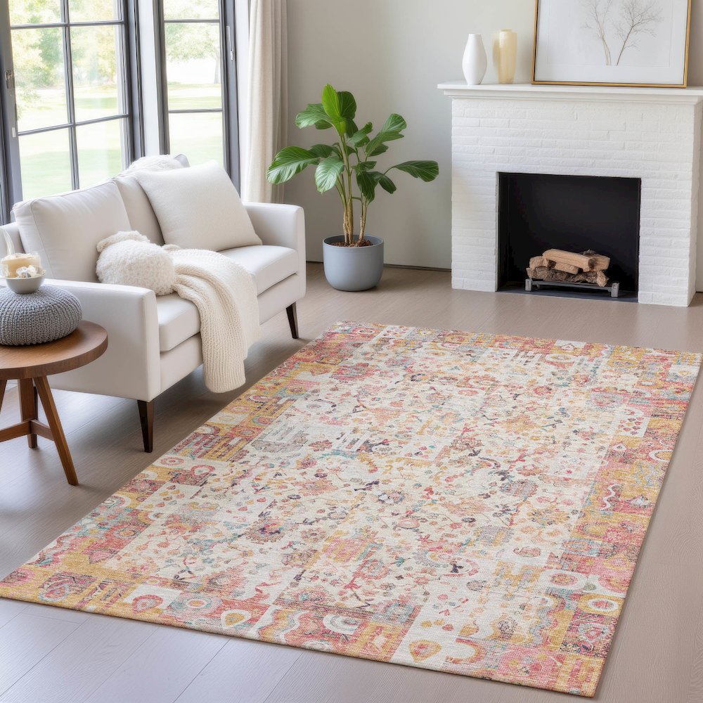 Machine Washable Indoor/Outdoor Chantille ACN2099 Pink 3' x 5' Rug. Picture 5