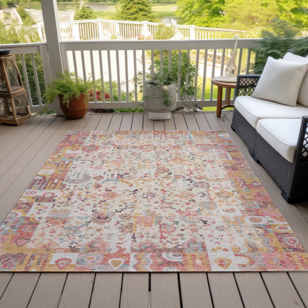 Machine Washable Indoor/Outdoor Chantille ACN2099 Pink 3' x 5' Rug. Picture 8
