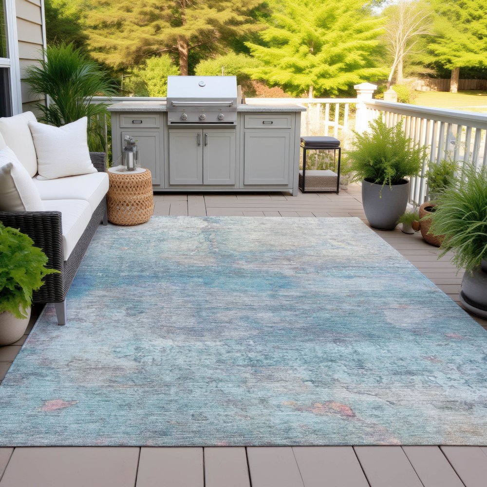 Machine Washable Indoor/Outdoor Chantille ACN2100 Aqua 3' x 5' Rug. Picture 7