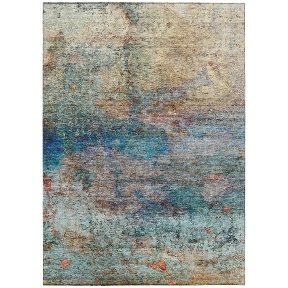 Machine Washable Indoor/Outdoor Chantille ACN2100 Teal 3' x 5' Rug. Picture 1
