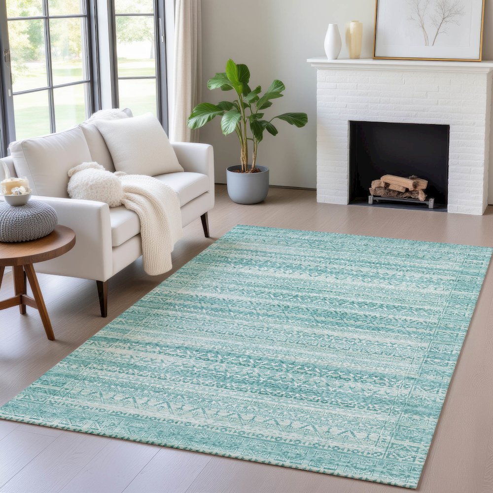 Machine Washable Indoor/Outdoor Chantille ACN2101 Aqua 3' x 5' Rug. Picture 5