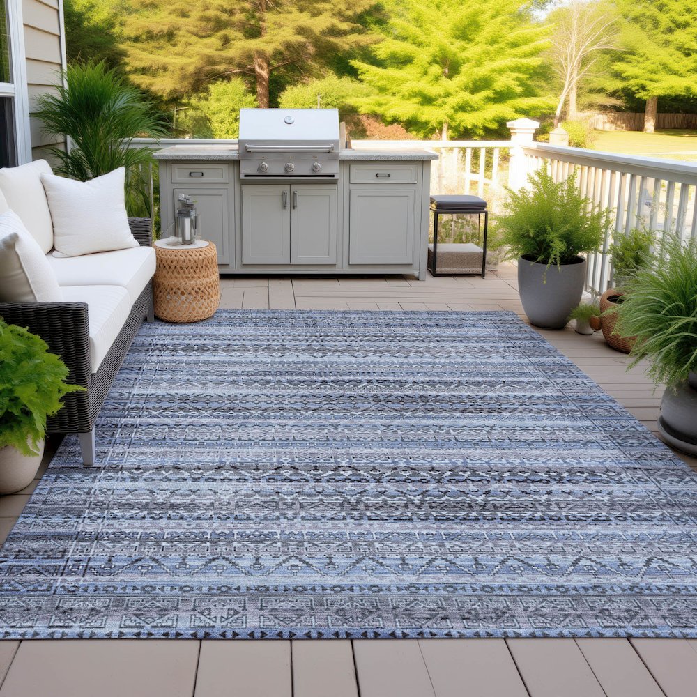 Machine Washable Indoor/Outdoor Chantille ACN2101 Blue 3' x 5' Rug. Picture 7