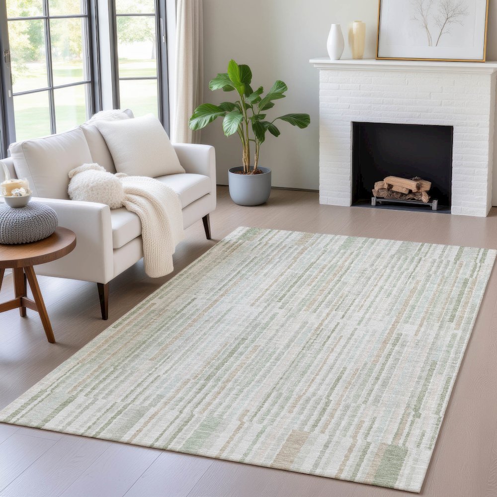 Machine Washable Indoor/Outdoor Chantille ACN2102 Sage 3' x 5' Rug. Picture 5