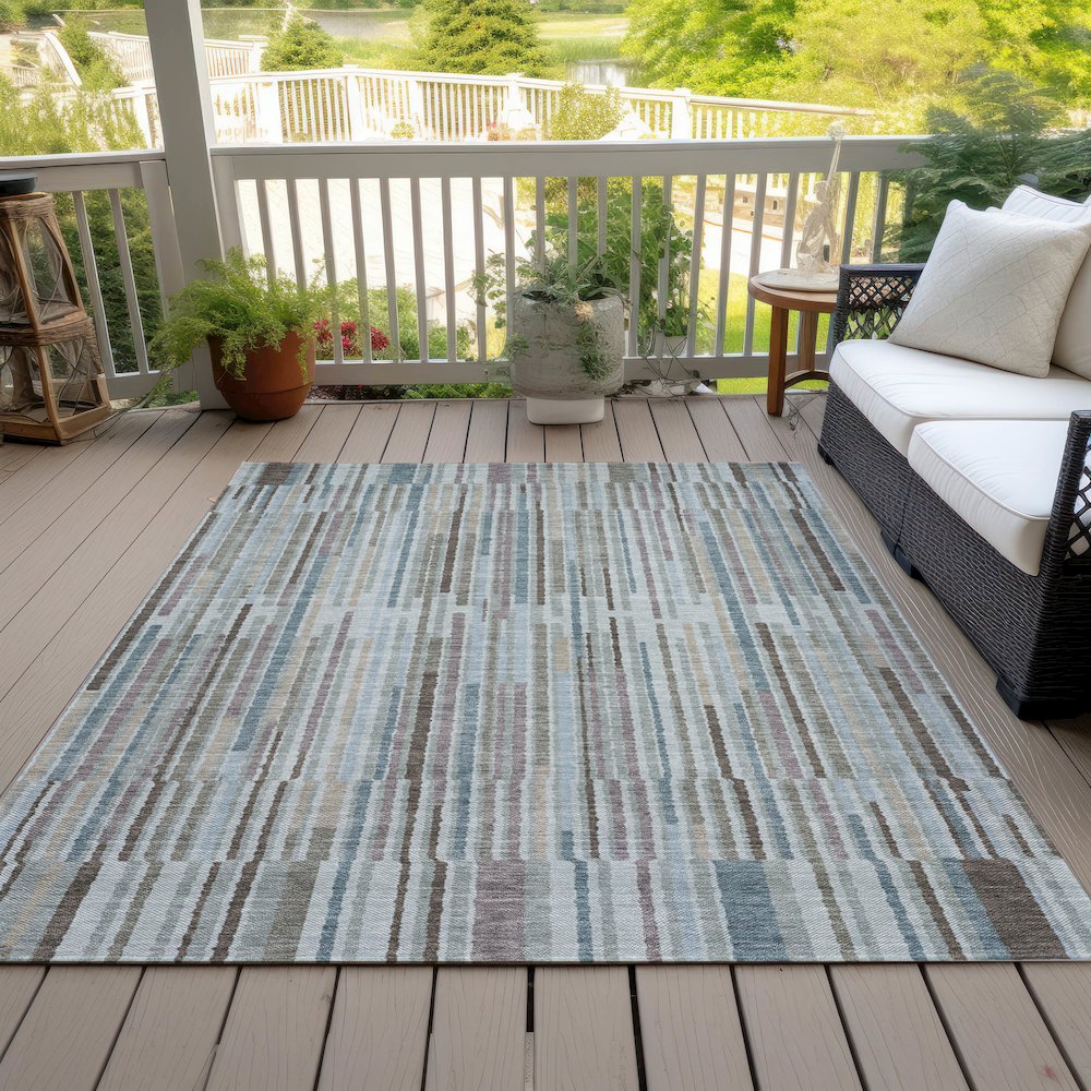 Machine Washable Indoor/Outdoor Chantille ACN2102 Teal 3' x 5' Rug. Picture 8