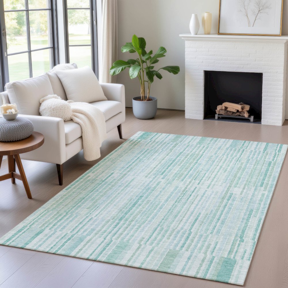 Machine Washable Indoor/Outdoor Chantille ACN2102 Turquoise 3' x 5' Rug. Picture 5