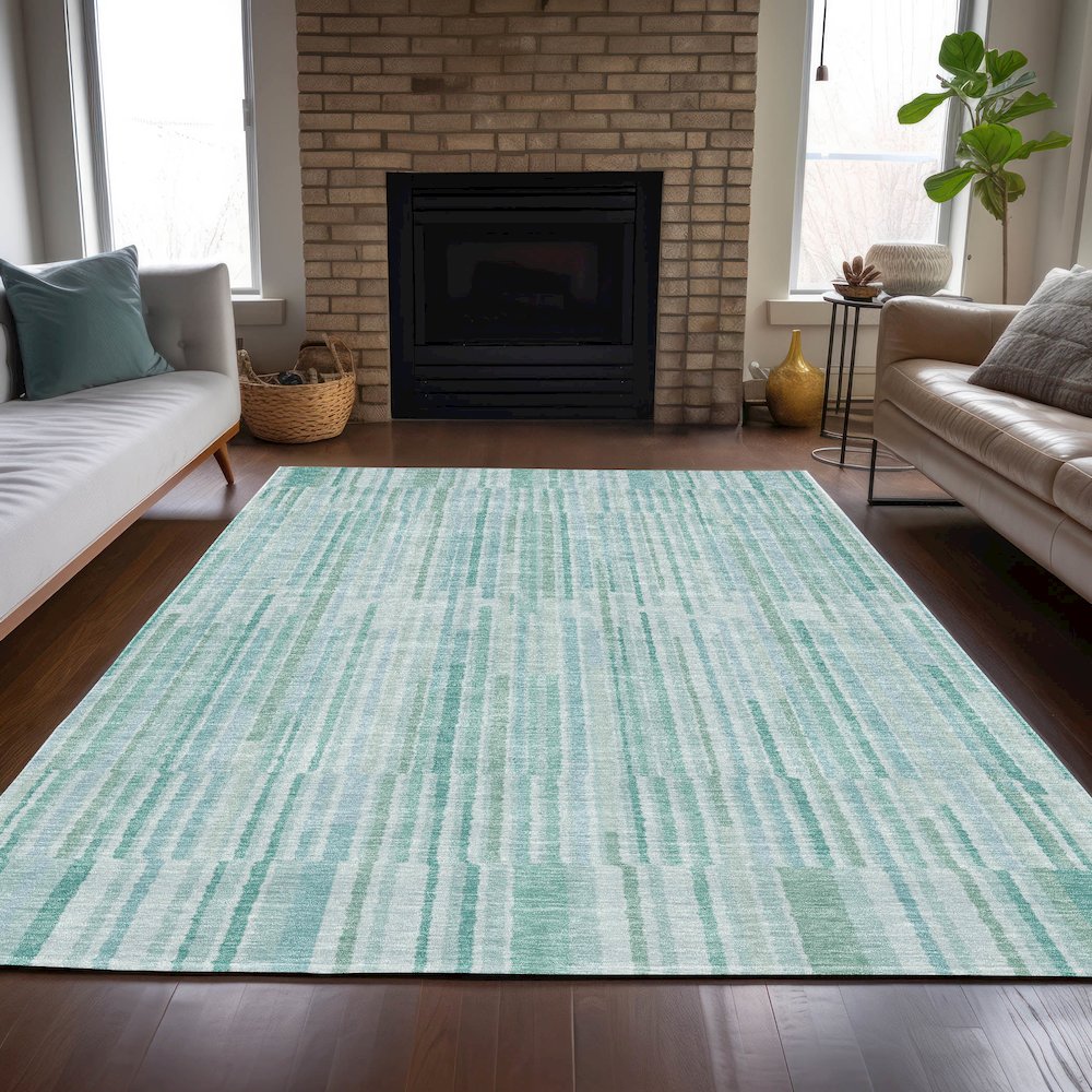 Machine Washable Indoor/Outdoor Chantille ACN2102 Turquoise 3' x 5' Rug. Picture 6