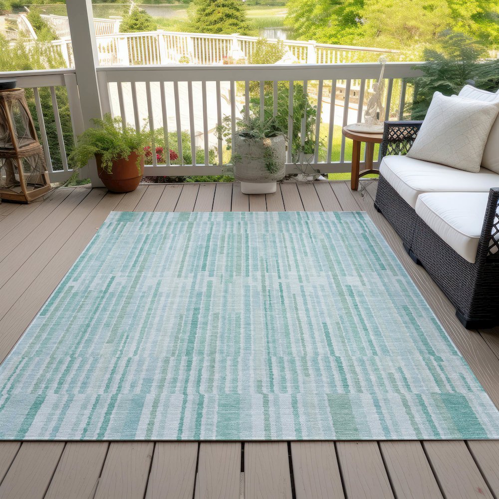 Machine Washable Indoor/Outdoor Chantille ACN2102 Turquoise 3' x 5' Rug. Picture 8