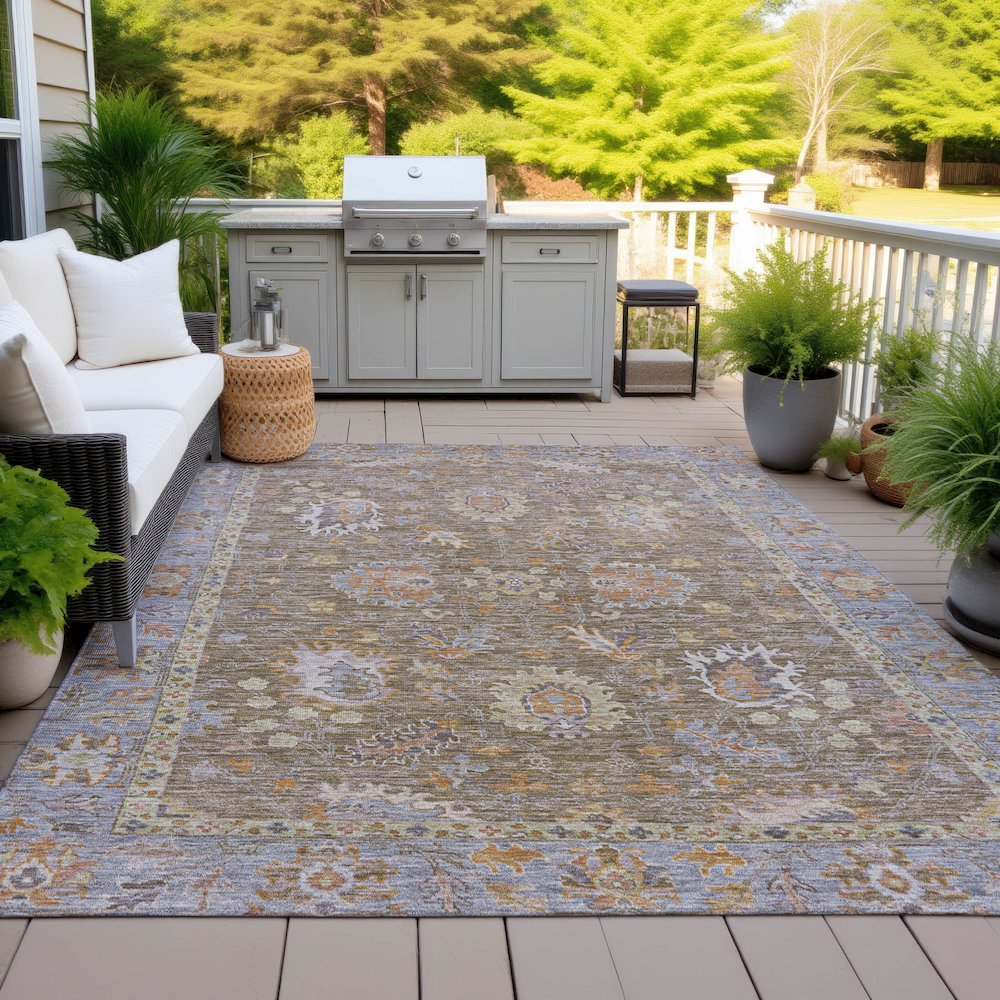 Machine Washable Indoor/Outdoor Chantille ACN2104 Brown 3' x 5' Rug. Picture 7