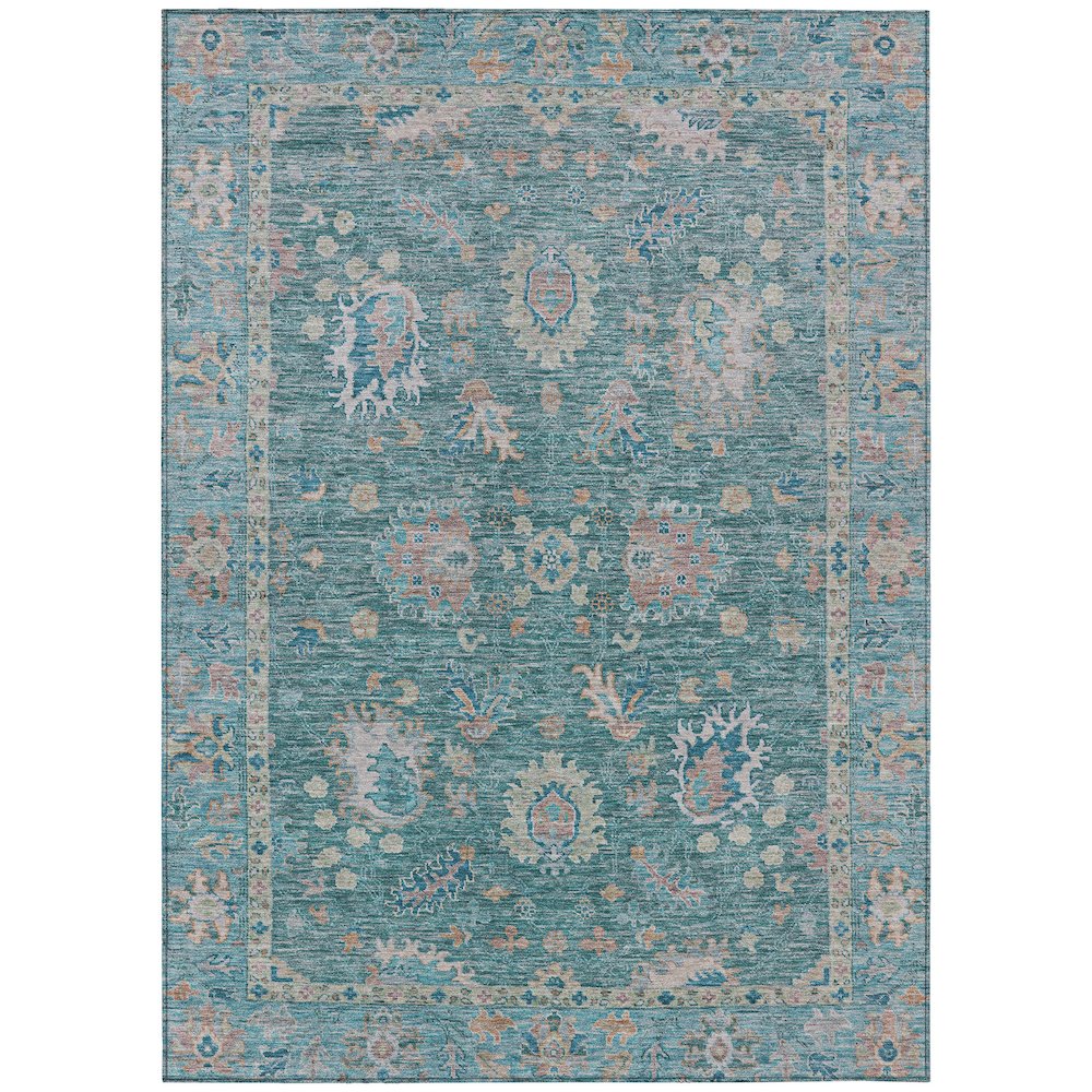 Machine Washable Indoor/Outdoor Chantille ACN2104 Teal 3' x 5' Rug. Picture 1
