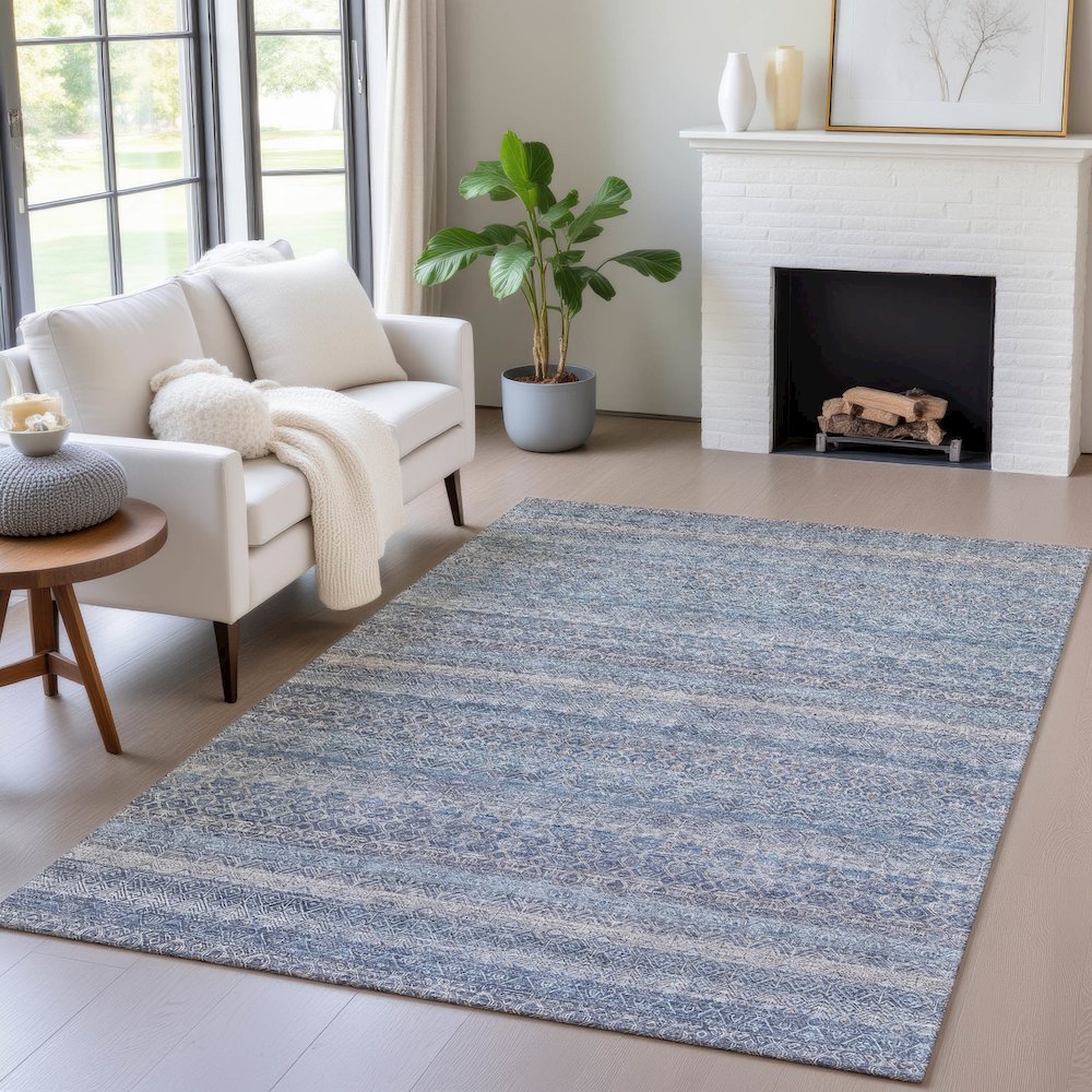 Machine Washable Indoor/Outdoor Chantille ACN2105 Blue 3' x 5' Rug. Picture 5