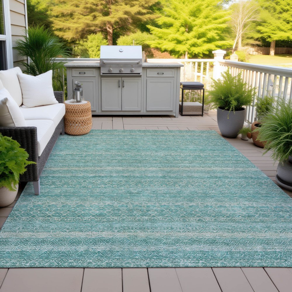 Machine Washable Indoor/Outdoor Chantille ACN2105 Teal 3' x 5' Rug. Picture 7