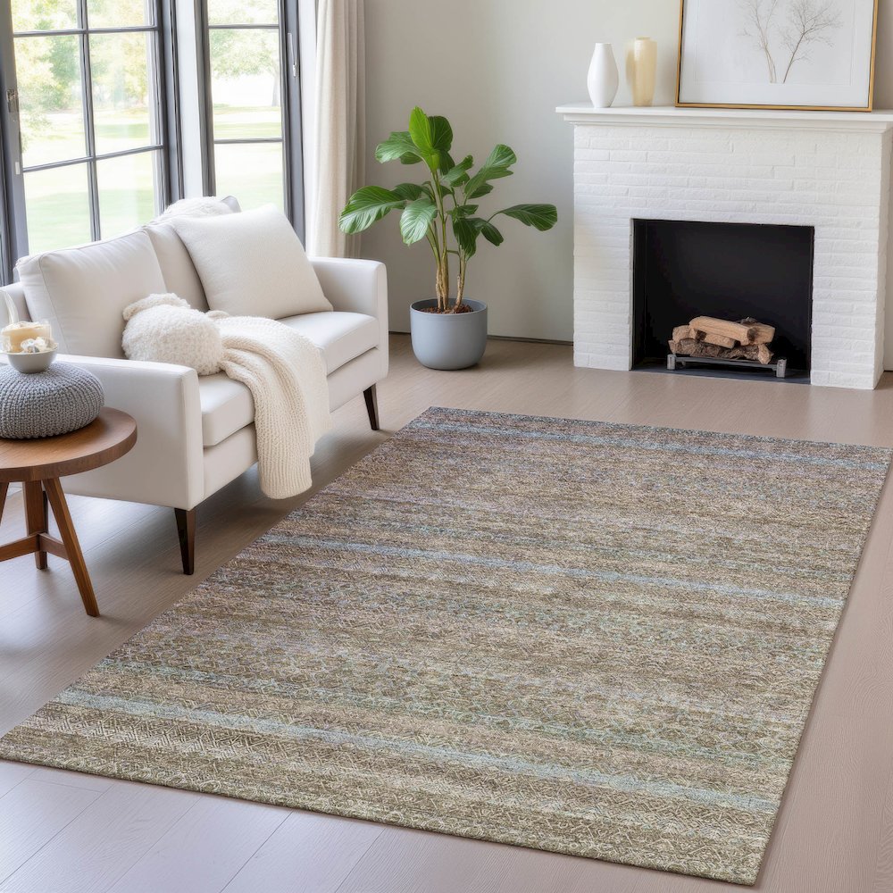 Machine Washable Indoor/Outdoor Chantille ACN2106 Brown 3' x 5' Rug. Picture 5