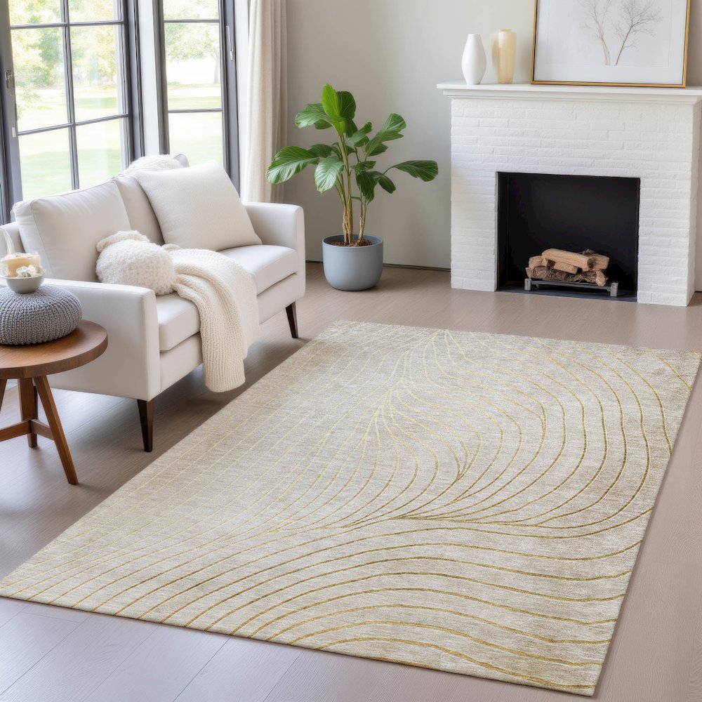 Machine Washable Indoor/Outdoor Chantille ACN2107 Beige 3' x 5' Rug. Picture 5
