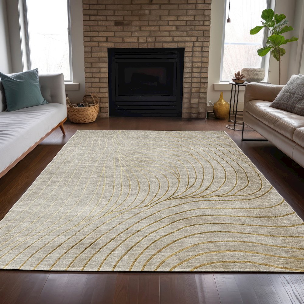 Machine Washable Indoor/Outdoor Chantille ACN2107 Beige 3' x 5' Rug. Picture 6