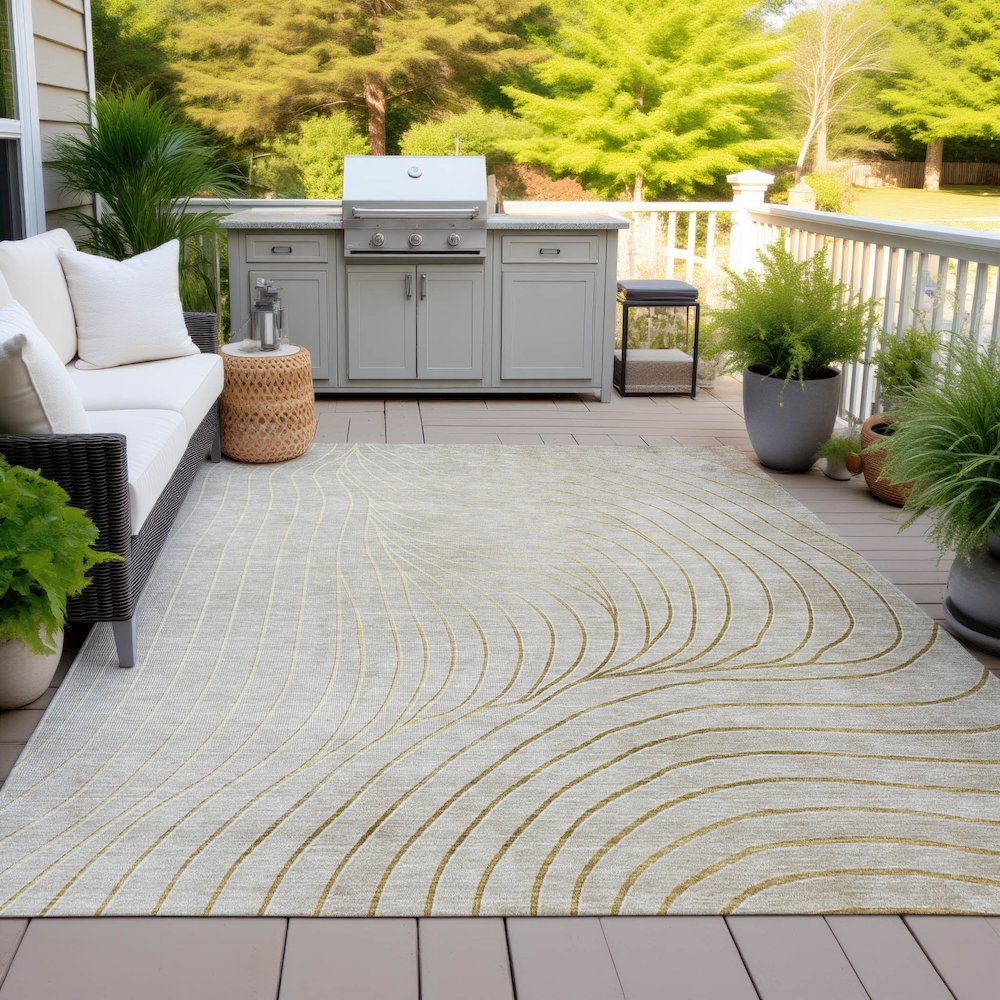 Machine Washable Indoor/Outdoor Chantille ACN2107 Beige 3' x 5' Rug. Picture 7