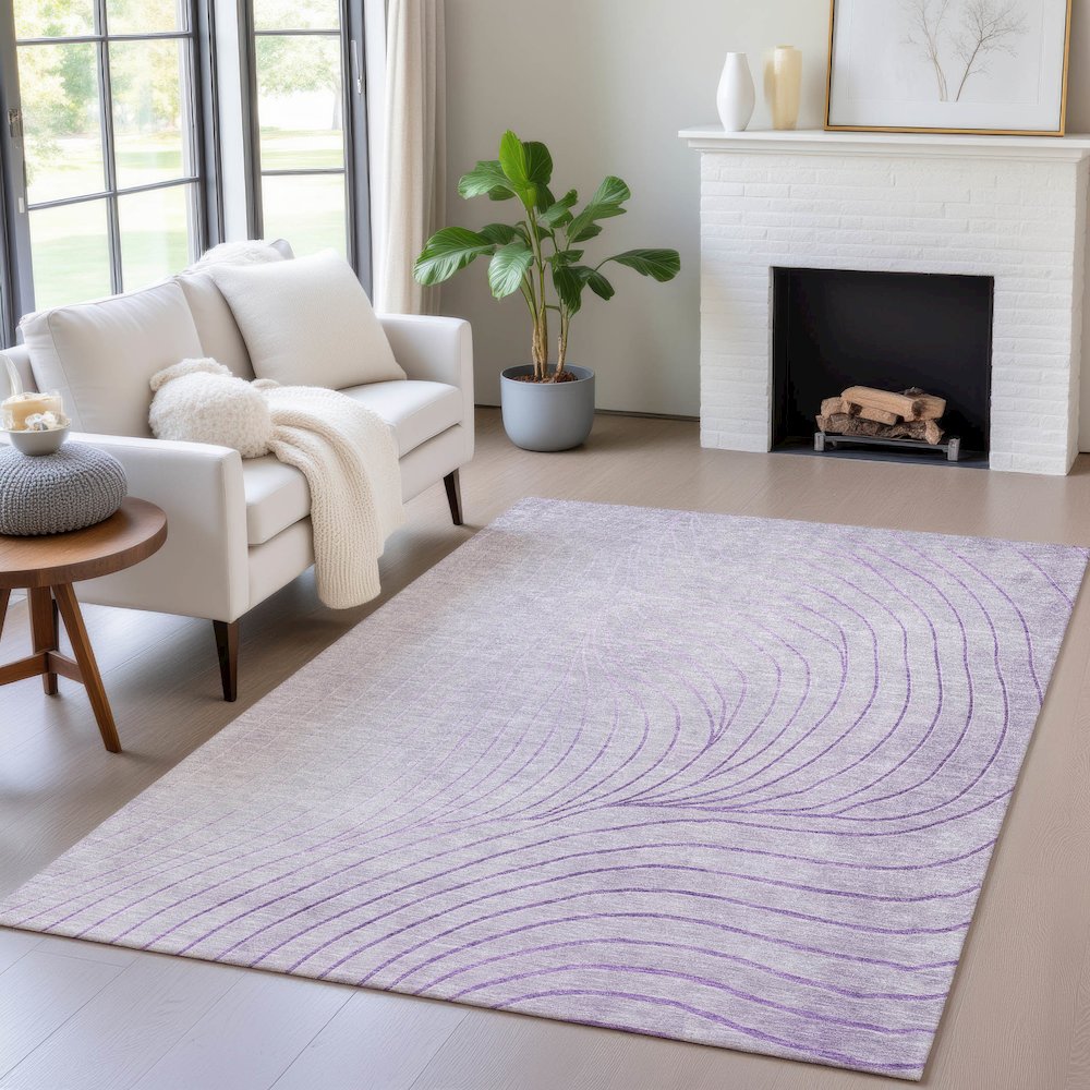 Machine Washable Indoor/Outdoor Chantille ACN2107 Lavender 3' x 5' Rug. Picture 5