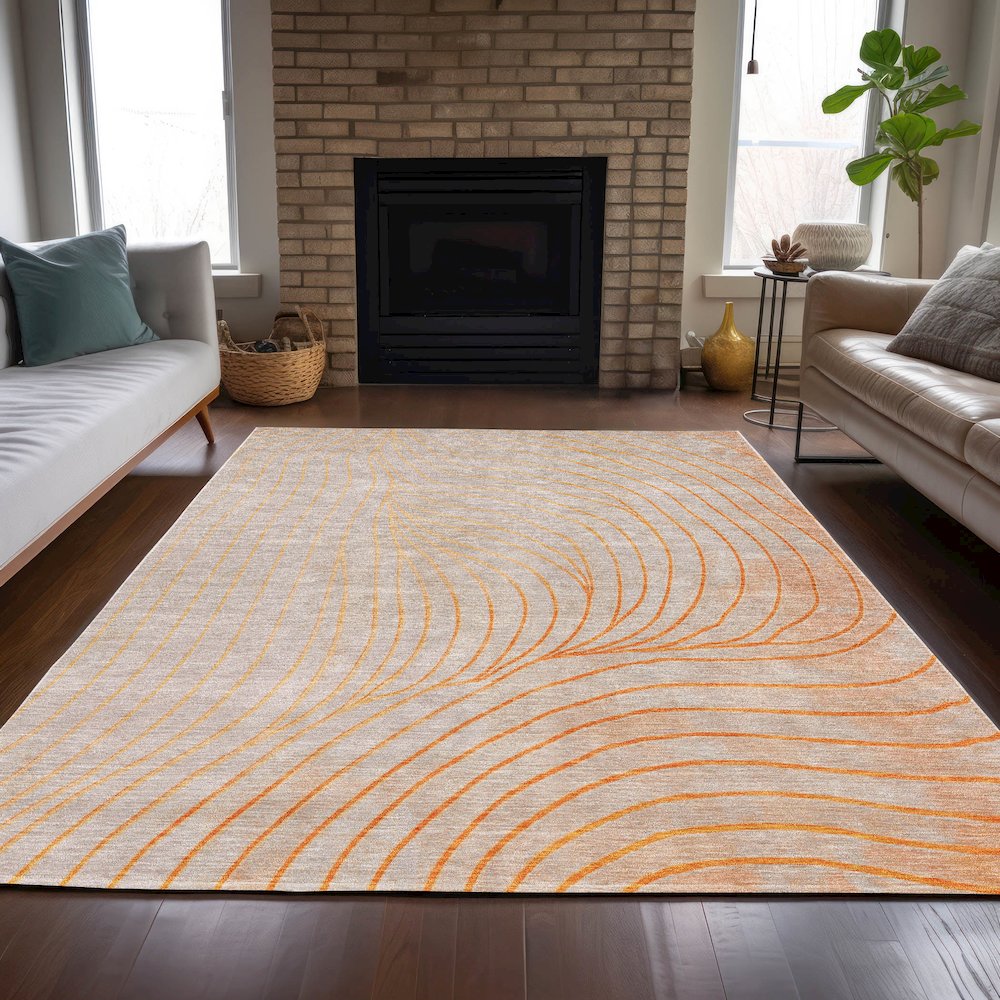 Machine Washable Indoor/Outdoor Chantille ACN2107 Orange 3' x 5' Rug. Picture 6