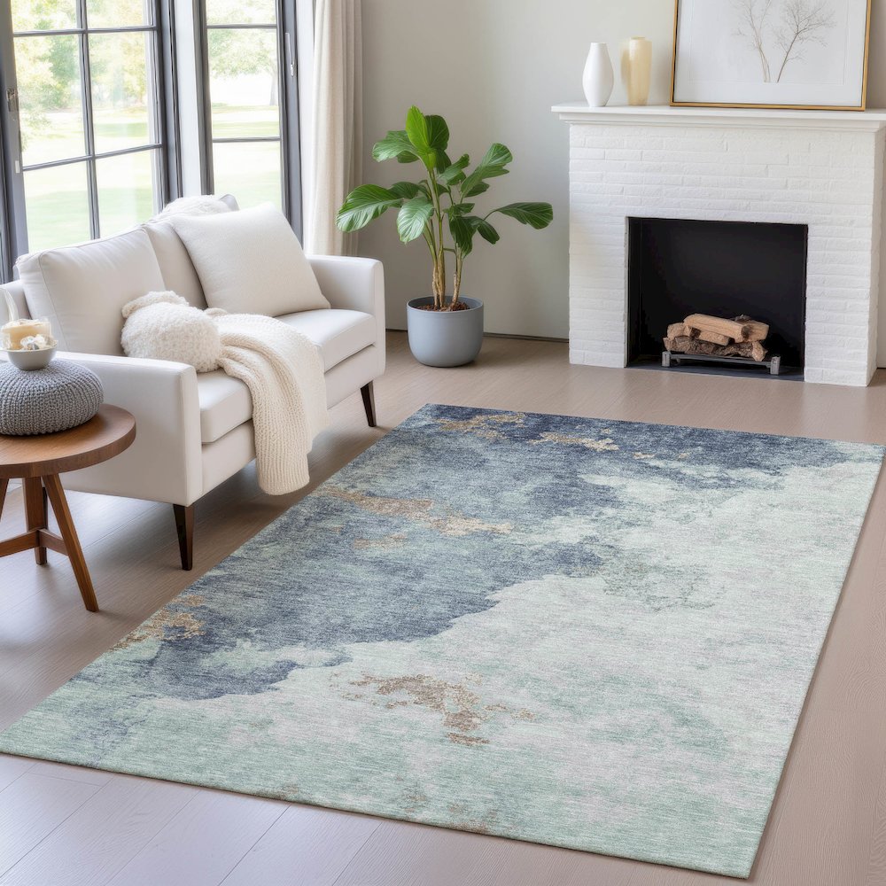Machine Washable Indoor/Outdoor Chantille ACN2108 Seafoam 3' x 5' Rug. Picture 5