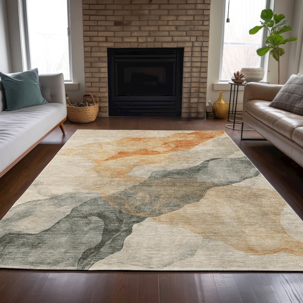 Machine Washable Indoor/Outdoor Chantille ACN2109 Orange 3' x 5' Rug. Picture 6