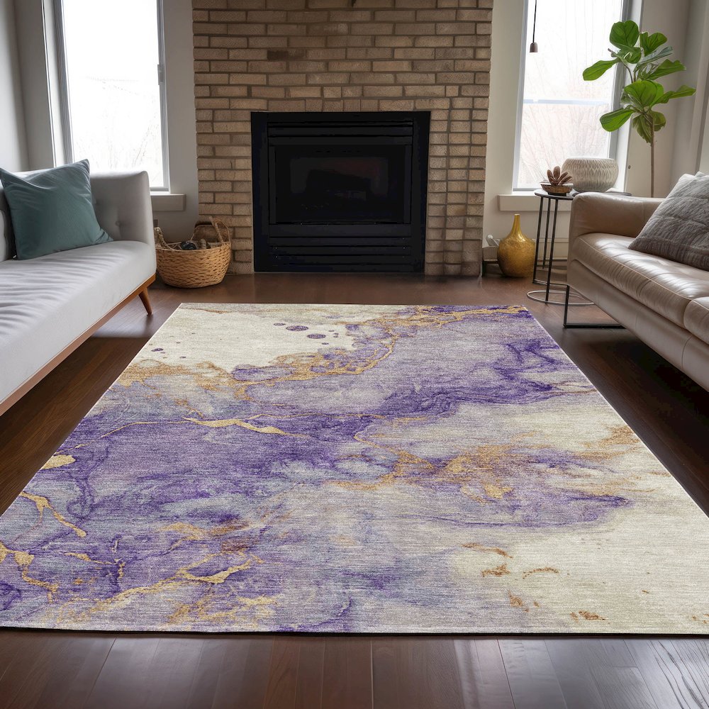 Machine Washable Indoor/Outdoor Chantille ACN2110 Purple 3' x 5' Rug. Picture 6