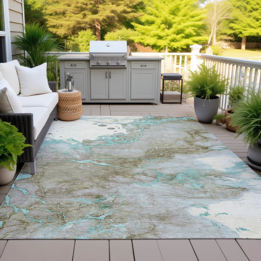 Machine Washable Indoor/Outdoor Chantille ACN2110 Teal 3' x 5' Rug. Picture 7