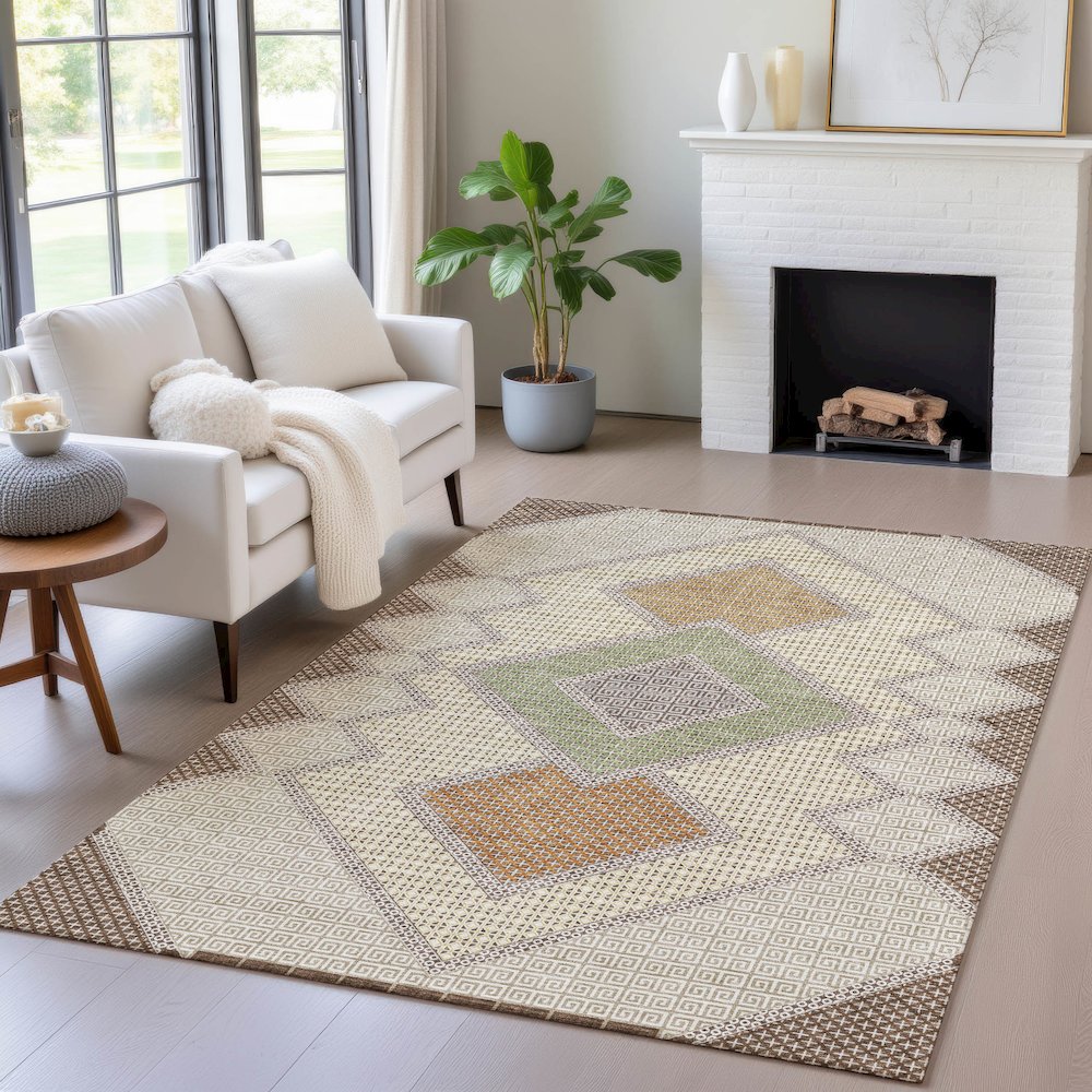 Machine Washable Indoor/Outdoor Chantille ACN2111 Brown 3' x 5' Rug. Picture 5