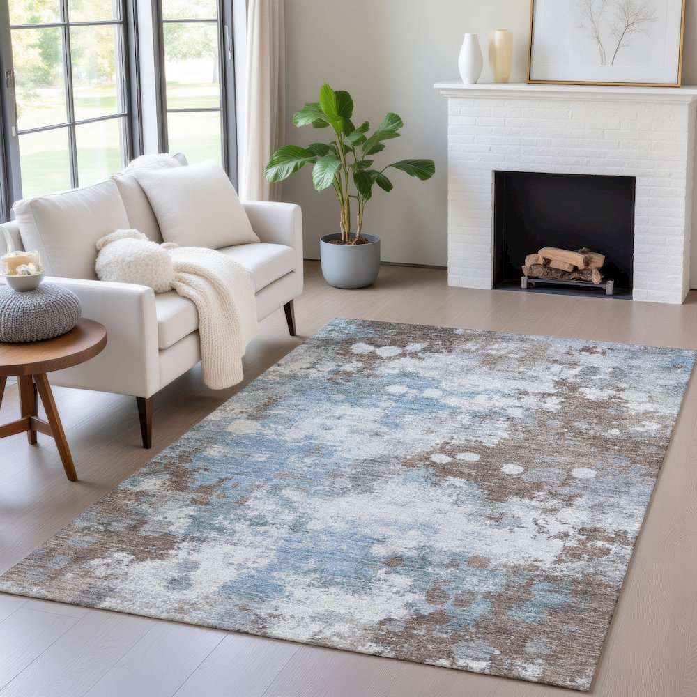 Machine Washable Indoor/Outdoor Chantille ACN2114 Brown 3' x 5' Rug. Picture 5