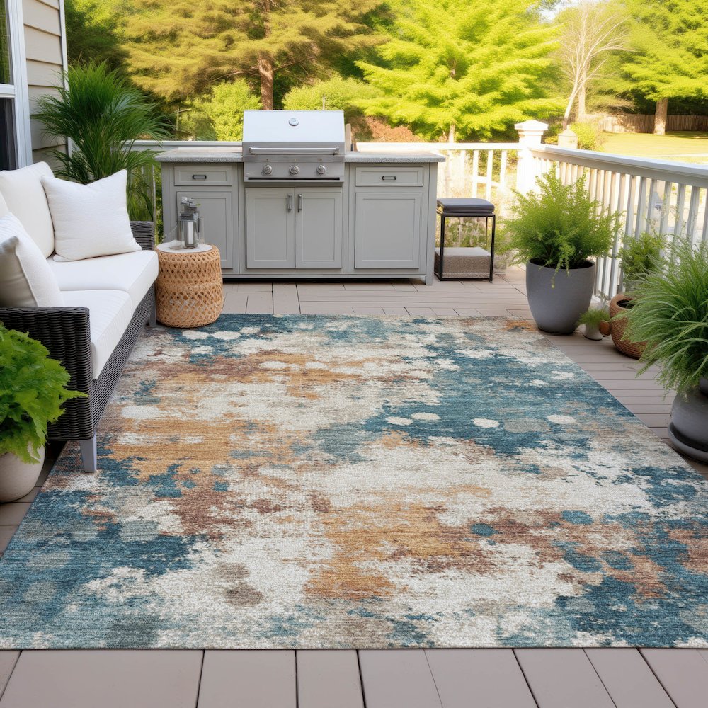 Machine Washable Indoor/Outdoor Chantille ACN2114 Teal 3' x 5' Rug. Picture 7
