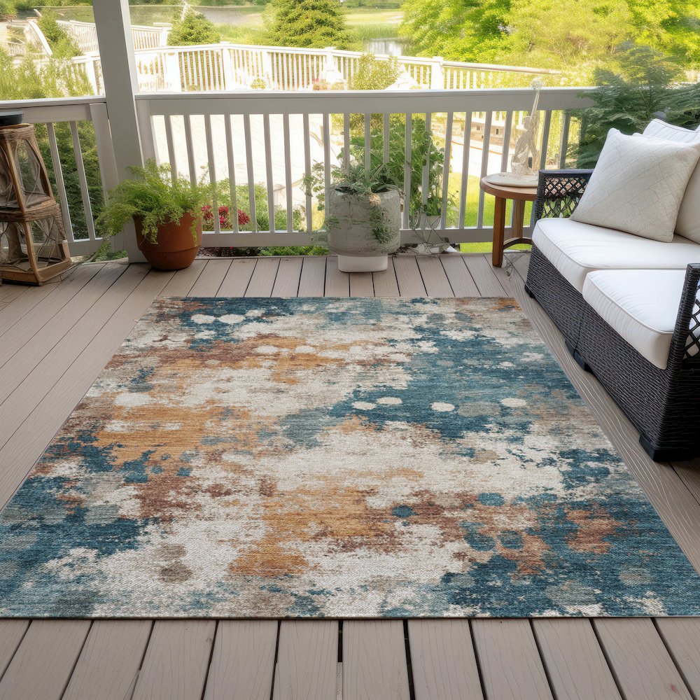 Machine Washable Indoor/Outdoor Chantille ACN2114 Teal 3' x 5' Rug. Picture 8