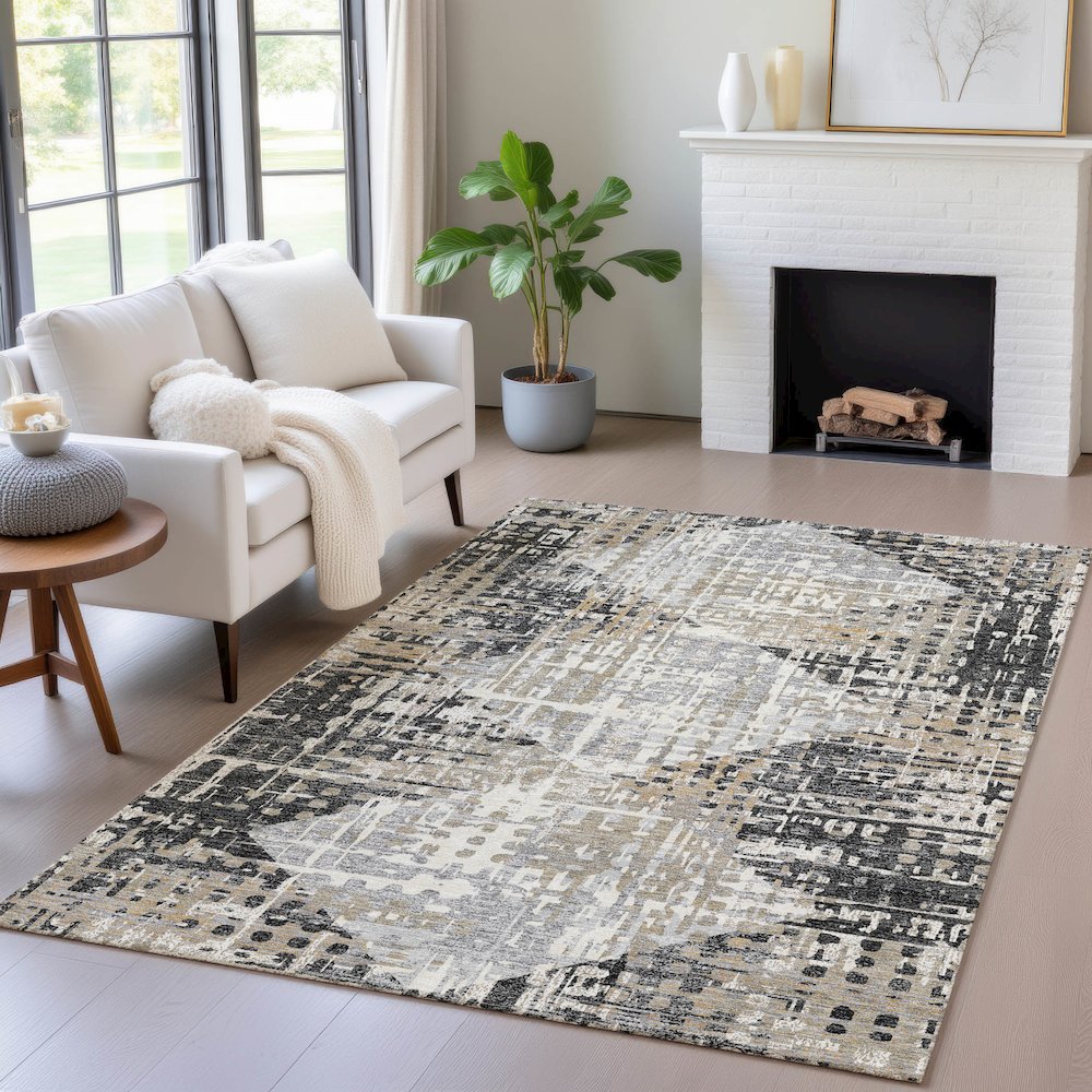 Machine Washable Indoor/Outdoor Chantille ACN2116 Black 3' x 5' Rug. Picture 5