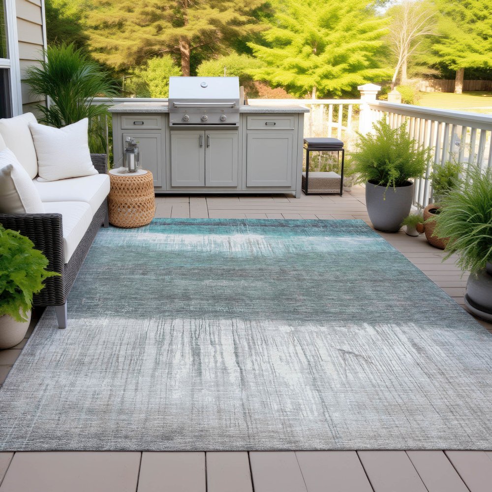 Machine Washable Indoor/Outdoor Chantille ACN2118 Teal 3' x 5' Rug. Picture 7