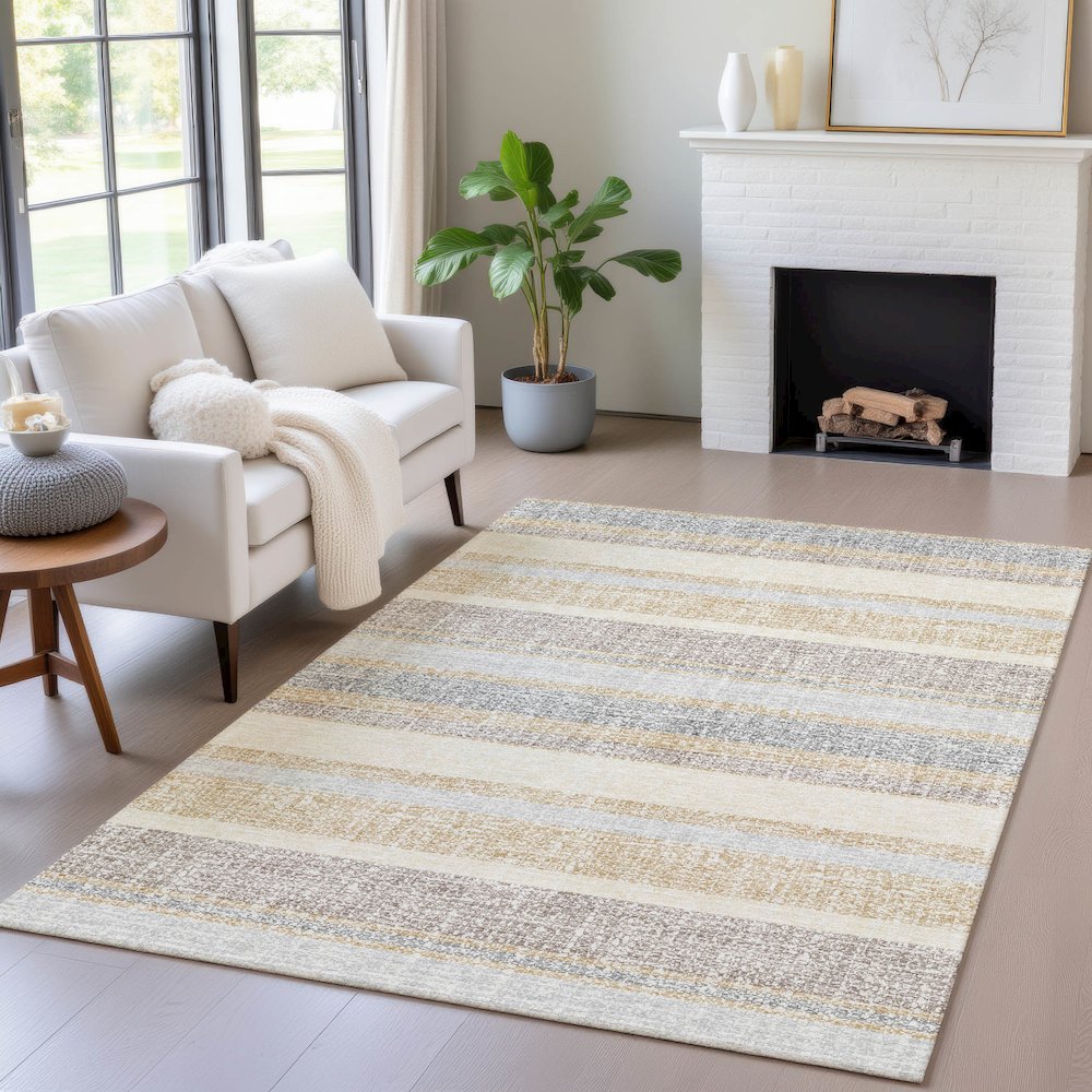 Machine Washable Indoor/Outdoor Chantille ACN2122 Gold 3' x 5' Rug. Picture 5
