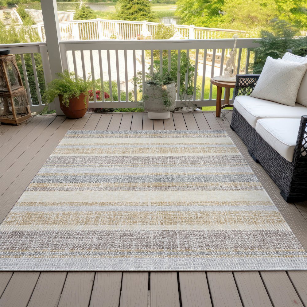 Machine Washable Indoor/Outdoor Chantille ACN2122 Gold 3' x 5' Rug. Picture 8