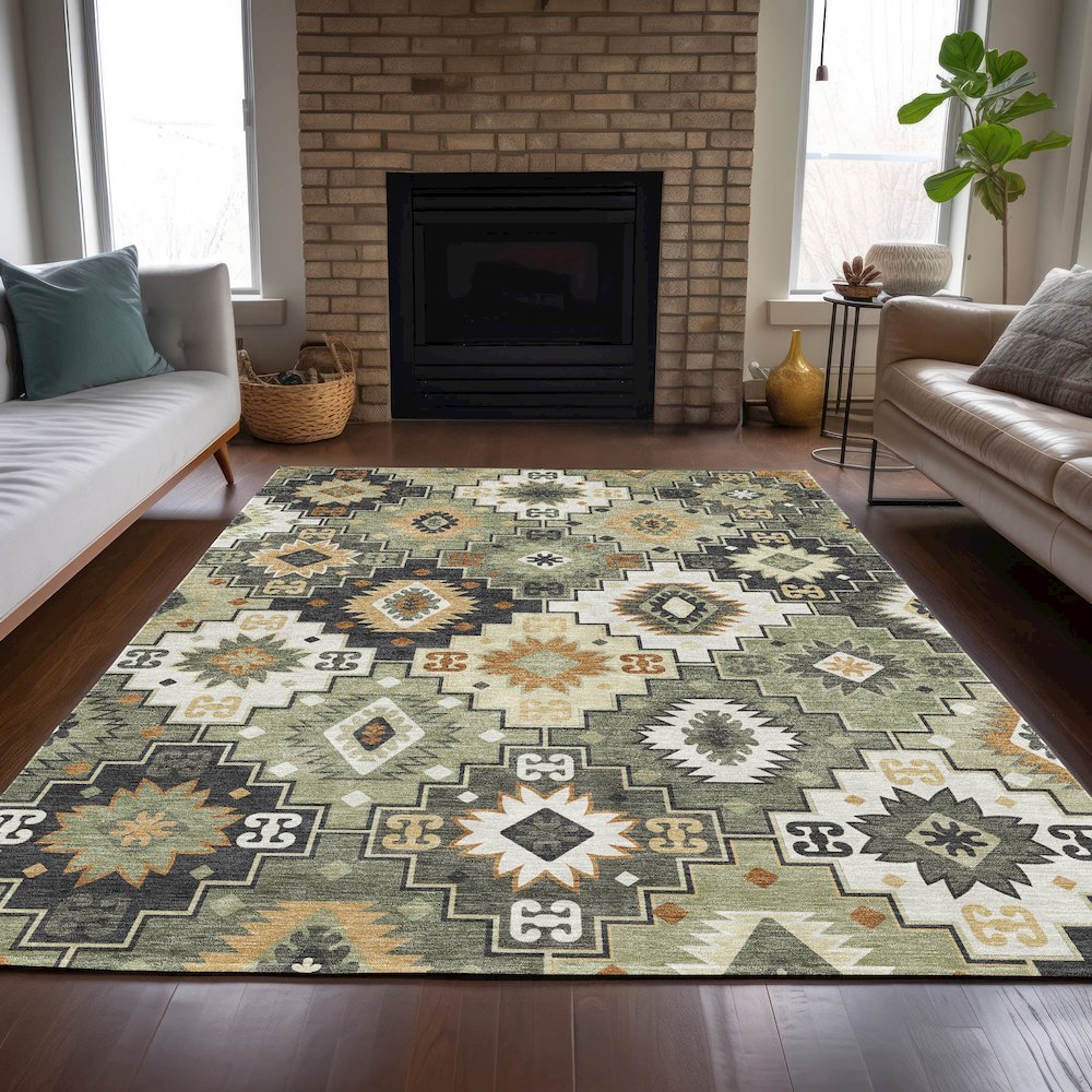 Machine Washable Indoor/Outdoor Chantille ACN2123 Fern 3' x 5' Rug. Picture 6