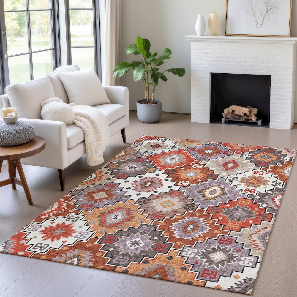 Machine Washable Indoor/Outdoor Chantille ACN2123 Paprika 3' x 5' Rug. Picture 5