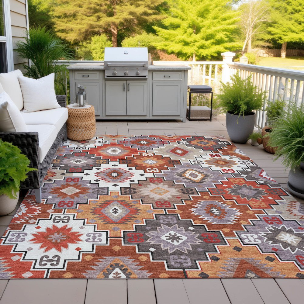 Machine Washable Indoor/Outdoor Chantille ACN2123 Paprika 3' x 5' Rug. Picture 7