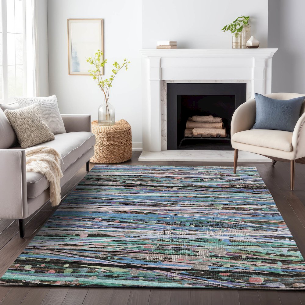 Machine Washable Indoor/Outdoor Chantille ACN2125 Blue 3' x 5' Rug. Picture 6