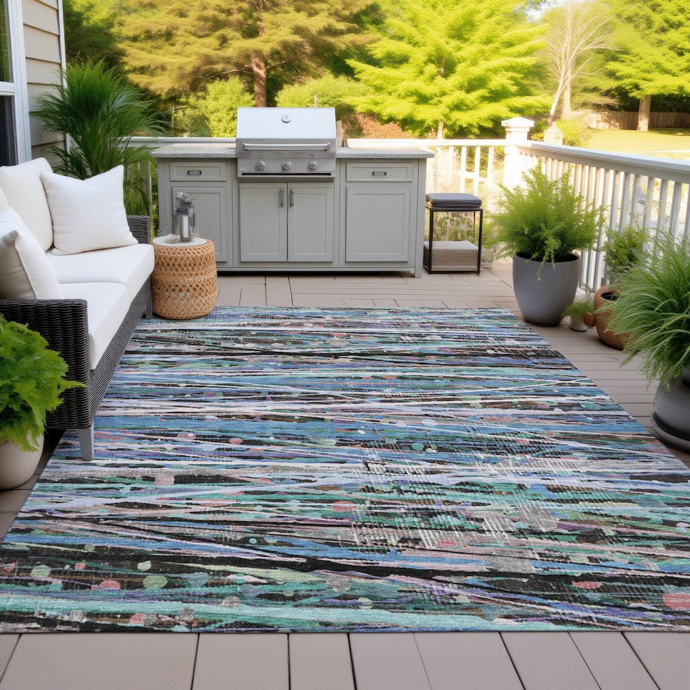 Machine Washable Indoor/Outdoor Chantille ACN2125 Blue 3' x 5' Rug. Picture 7