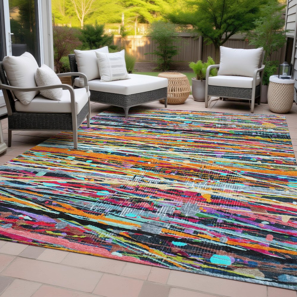 Machine Washable Indoor/Outdoor Chantille ACN2125 Orange 3' x 5' Rug. Picture 8