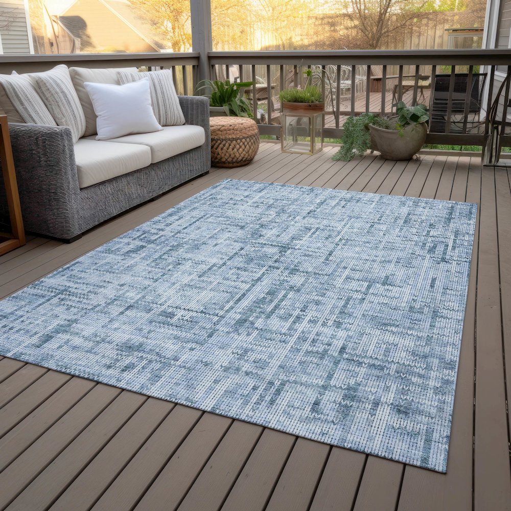 Machine Washable Indoor/Outdoor Chantille ACN2130 Blue 3' x 5' Rug. Picture 8