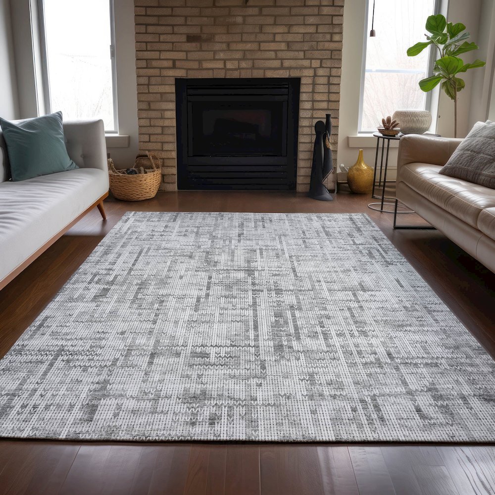 Machine Washable Indoor/Outdoor Chantille ACN2130 Gray 3' x 5' Rug. Picture 6
