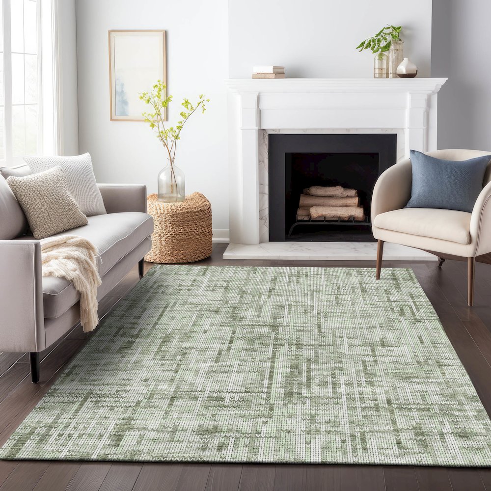 Machine Washable Indoor/Outdoor Chantille ACN2130 Green 3' x 5' Rug. Picture 6