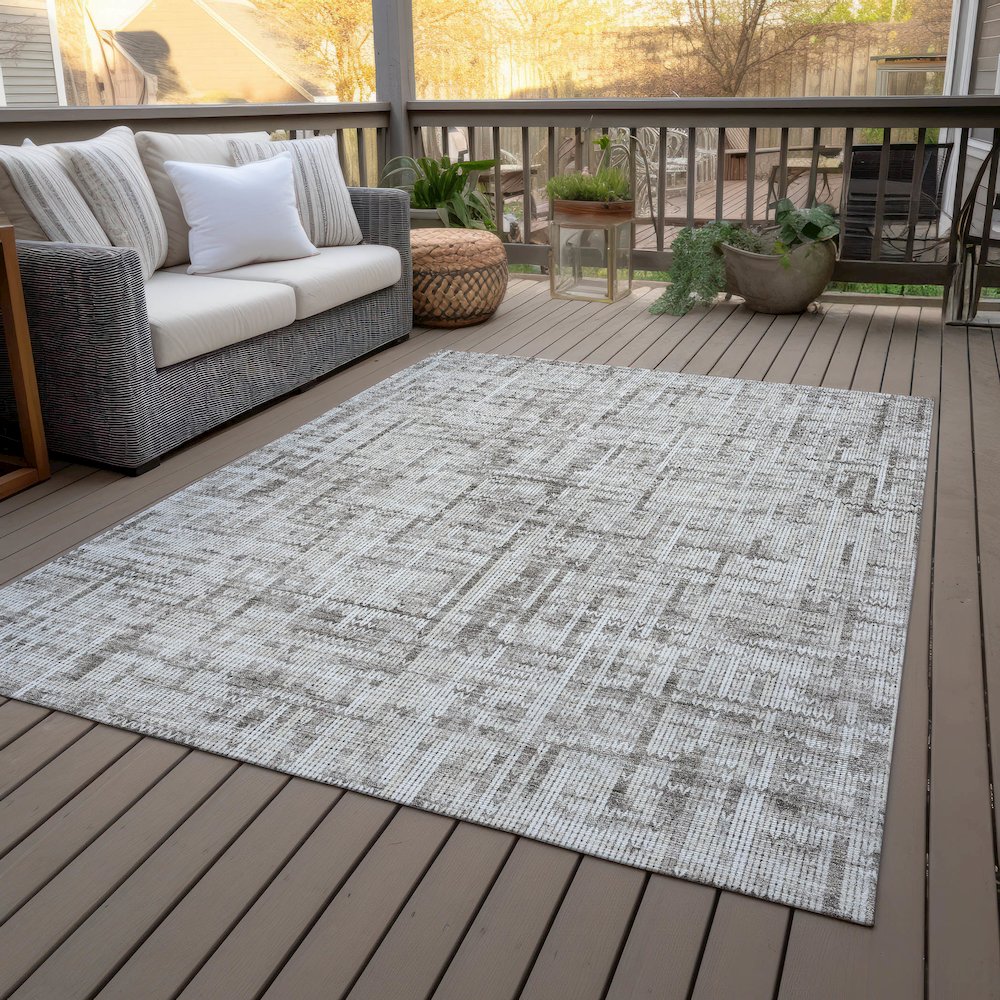 Machine Washable Indoor/Outdoor Chantille ACN2130 Taupe 3' x 5' Rug. Picture 8