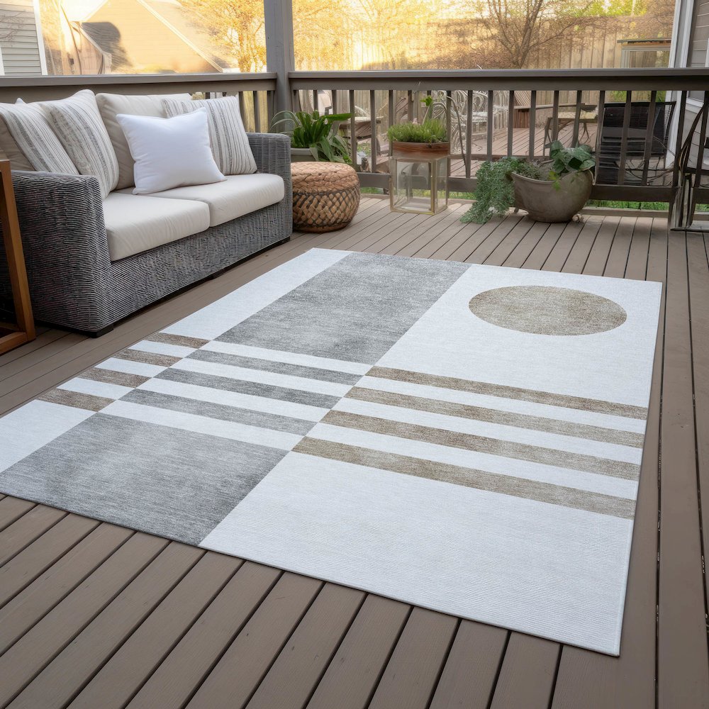 Machine Washable Indoor/Outdoor Chantille ACN2131 Ivory 3' x 5' Rug. Picture 8