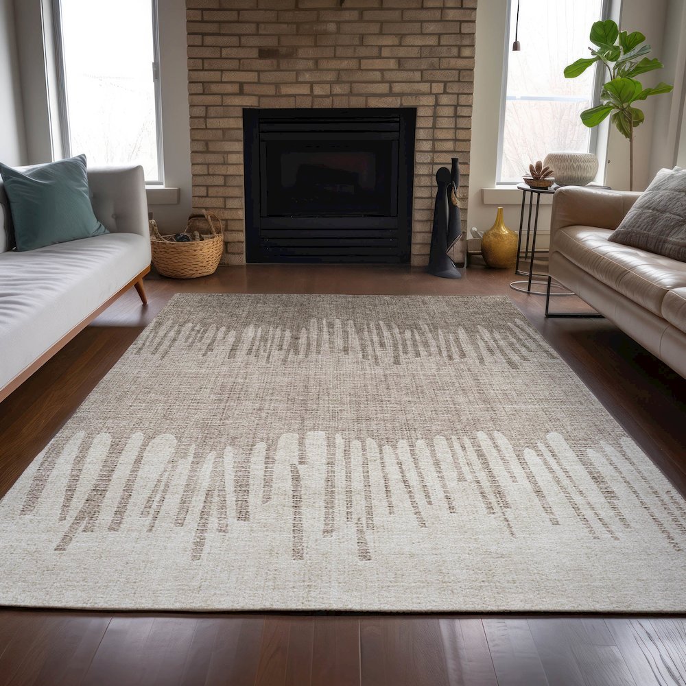 Machine Washable Indoor/Outdoor Chantille ACN2135 Brown 3' x 5' Rug. Picture 6